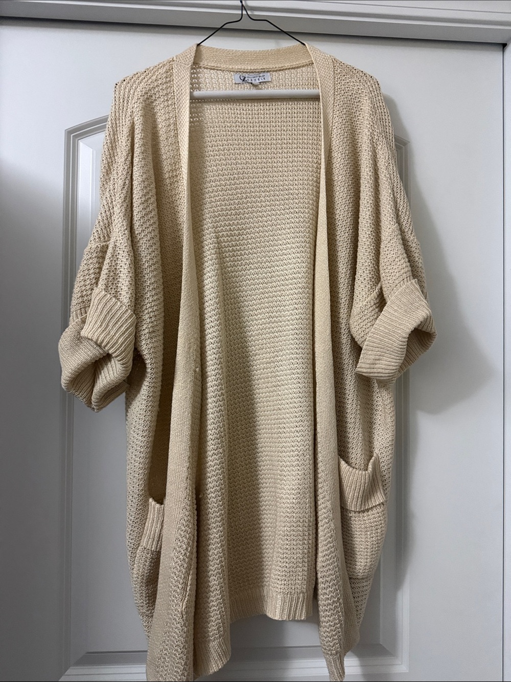 Beige Open-Front Knit Cardigan by